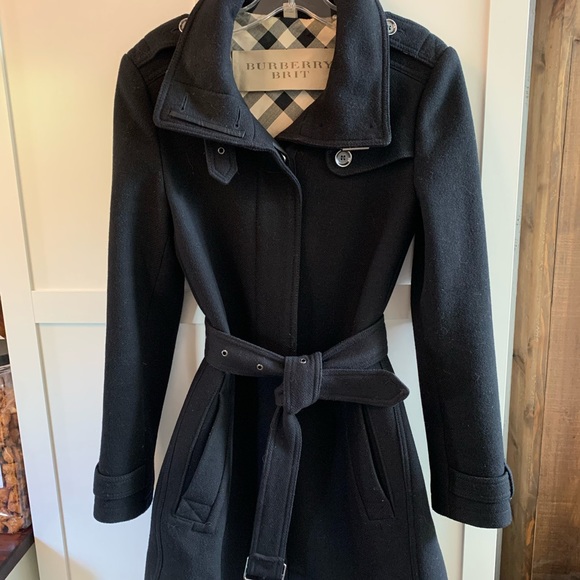 Burberry Brit wool trench coat size 6 black